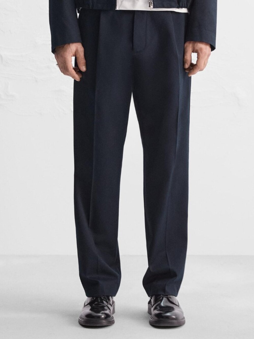 READ Zara Textured Pleated Trousers Pants Men's Size 29 Navy Blue Straight Fit